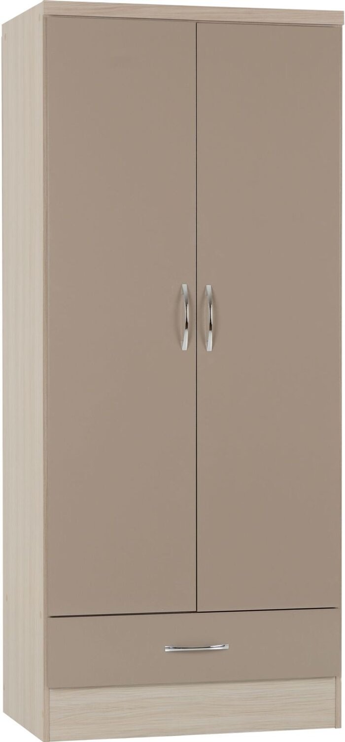 The Range | Seconique Nevada 2 Door 1 Drawer Wardrobe - Grey Gloss - Oyster Seconique Nevada 2 Door 1 Drawer Wardrobe - Grey Gloss - Oyster
