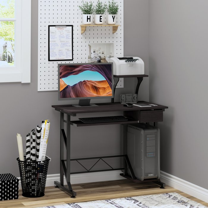 The Range | HOMCOM Computer Desk with Sliding Keyboard Tray - Walnut HOMCOM Computer Desk with Sliding Keyboard Tray - Walnut