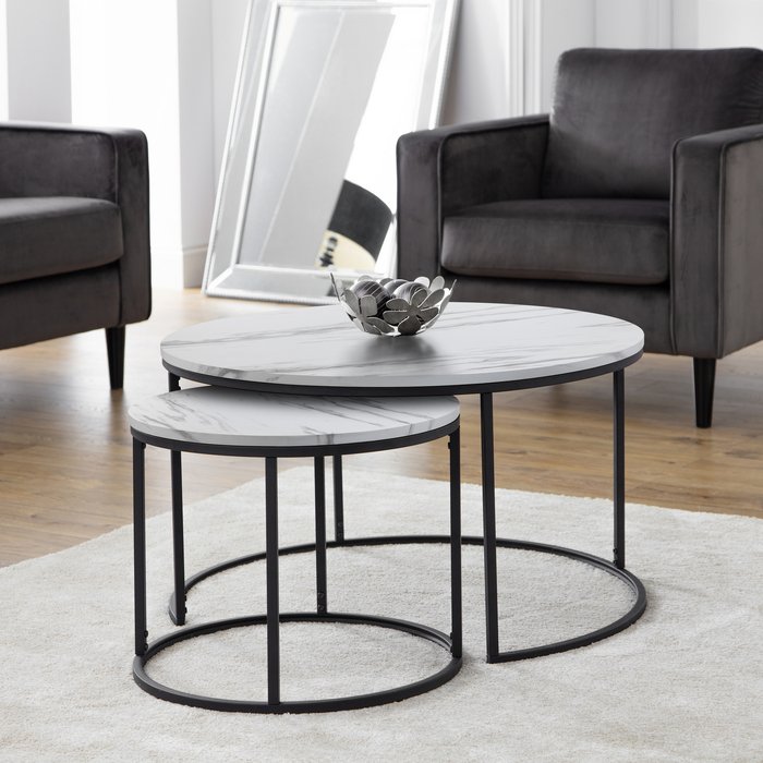 The Range | Julian Bowen Bellini Round Nesting Coffee Table - White Marble Julian Bowen Bellini Round Nesting Coffee Table - White Marble