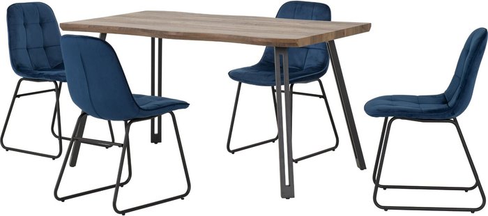 The Range | Seconique Quebec Wave Edge Dining Set with Lukas Chairs - Medium Oak table and Sapphire Blue chairs Seconique Quebec Wave Edge Dining Set with Lukas Chairs - Medium Oak table and Sapphire Blue chairs