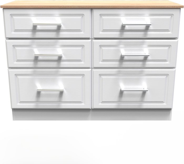 The Range | Elmley Ready Assembled 6 Drawer Midi Chest - White Ash / Oak Elmley Ready Assembled 6 Drawer Midi Chest - White Ash / Oak