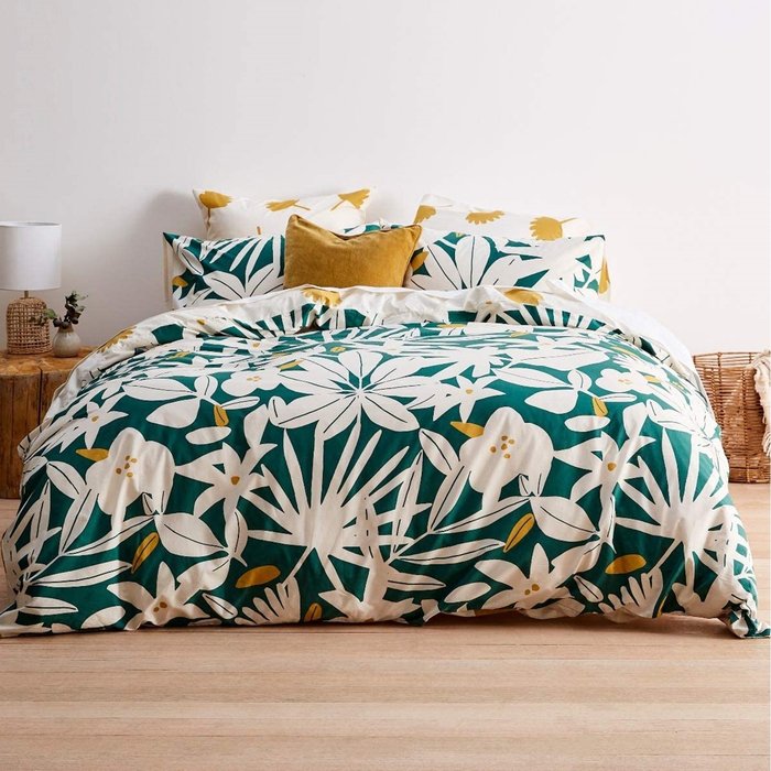 The Range | Sleepdown Sleepdown Arren English Floral Teal White Duvet Cover Set - Teal White Ochre / Double Sleepdown Sleepdown Arren English Floral Teal White Duvet Cover Set - Teal White Ochre / Double