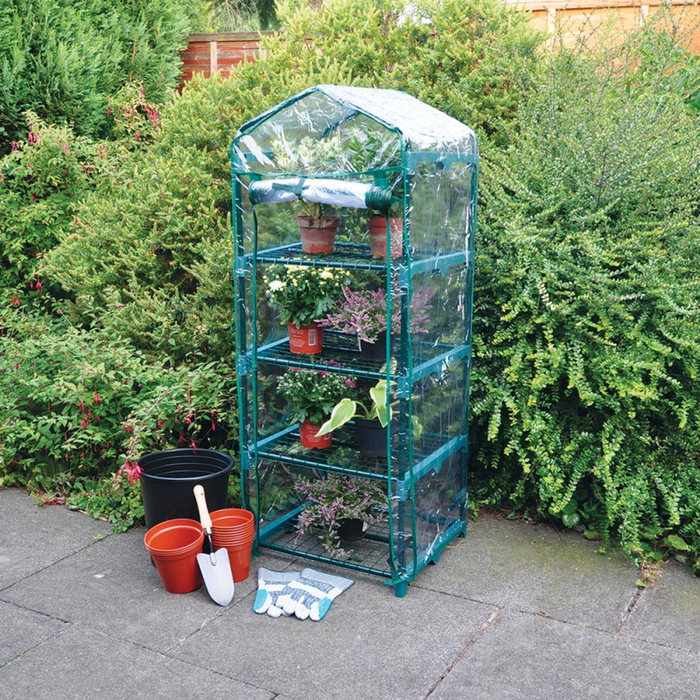 The Range | Kingfisher Mini 130cm Tall 4 Shelves Tiers Garden Greenhouse Green House - Green Kingfisher Mini 130cm Tall 4 Shelves Tiers Garden Greenhouse Green House - Green