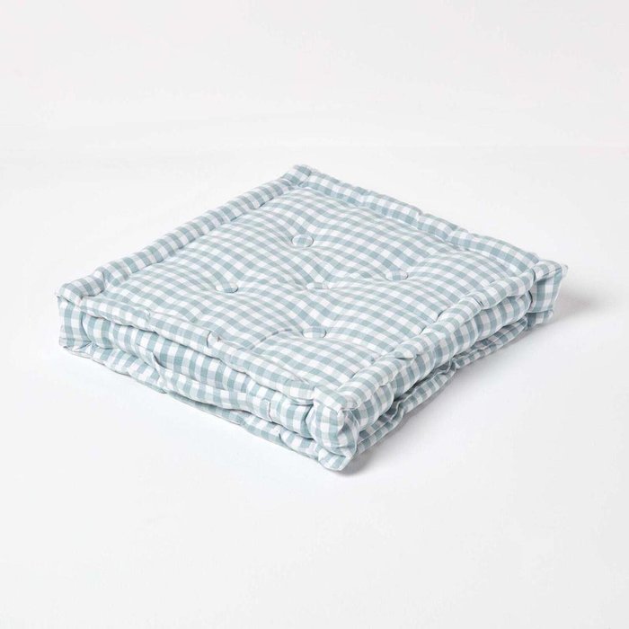 The Range | Homescapes Homescapes Cotton Gingham Check Floor Cushion - Blue / 50cm Homescapes Homescapes Cotton Gingham Check Floor Cushion - Blue / 50cm