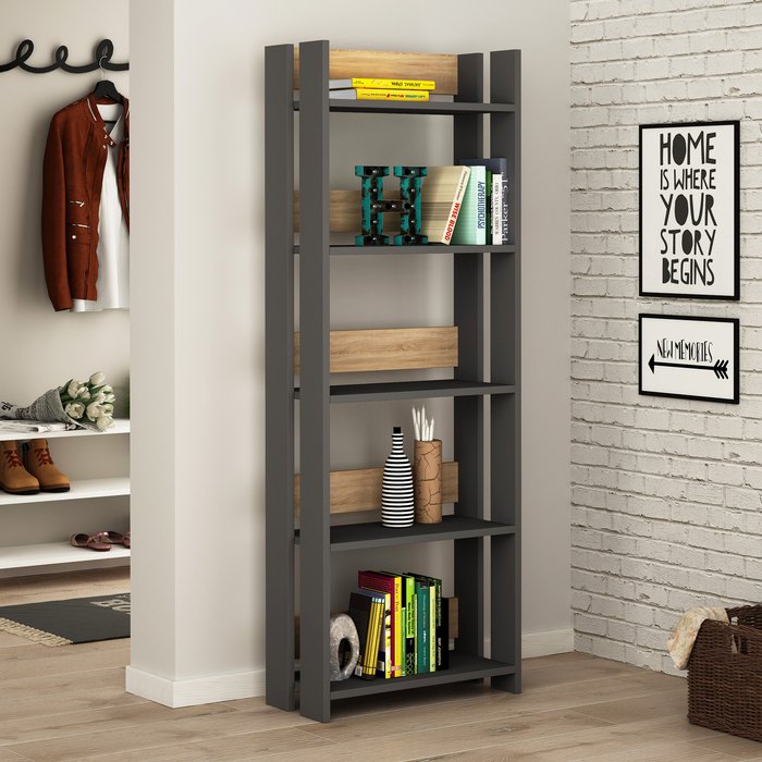 The Range | Decortie Massimo Modern Bookcase Display Unit Anthracite Grey Natural Oak Effect - Anthracite Grey Decortie Massimo Modern Bookcase Display Unit Anthracite Grey Natural Oak Effect - Anthracite Grey