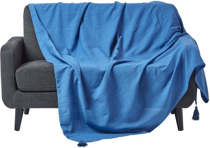 The Range | Homescapes Homescapes Cotton Rajput Ribbed Throw - Blue / 360cm / 2.32kg Homescapes Homescapes Cotton Rajput Ribbed Throw - Blue / 360cm / 2.32kg