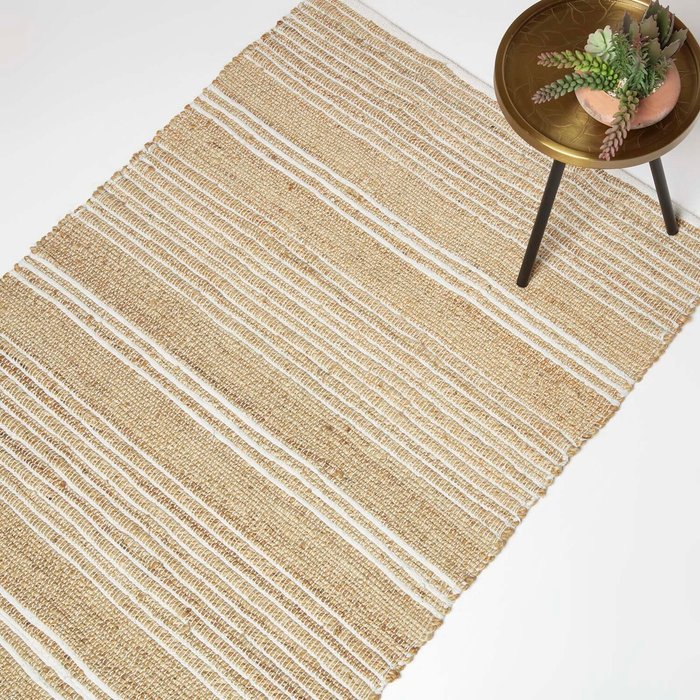 The Range | Homescapes Arlyn Natural Striped Handwoven Jute Rug - Natural Homescapes Arlyn Natural Striped Handwoven Jute Rug - Natural