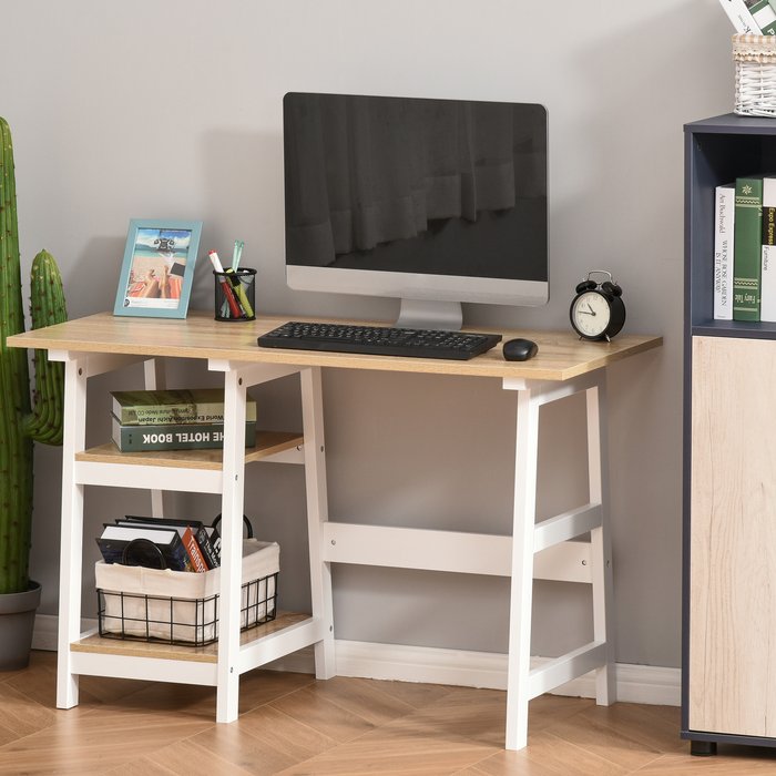 The Range | HOMCOM Compact Computer and Writing Desk with Shelf - Natural Wood Color HOMCOM Compact Computer and Writing Desk with Shelf - Natural Wood Color