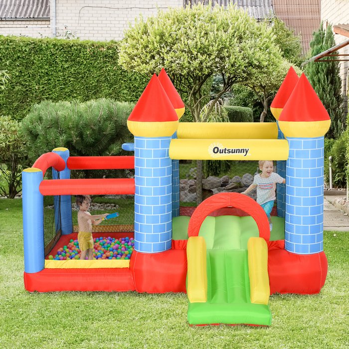 The Range | Outsunny Kids 4 in 1 Bounce Castle House Inflatable - Blue Outsunny Kids 4 in 1 Bounce Castle House Inflatable - Blue