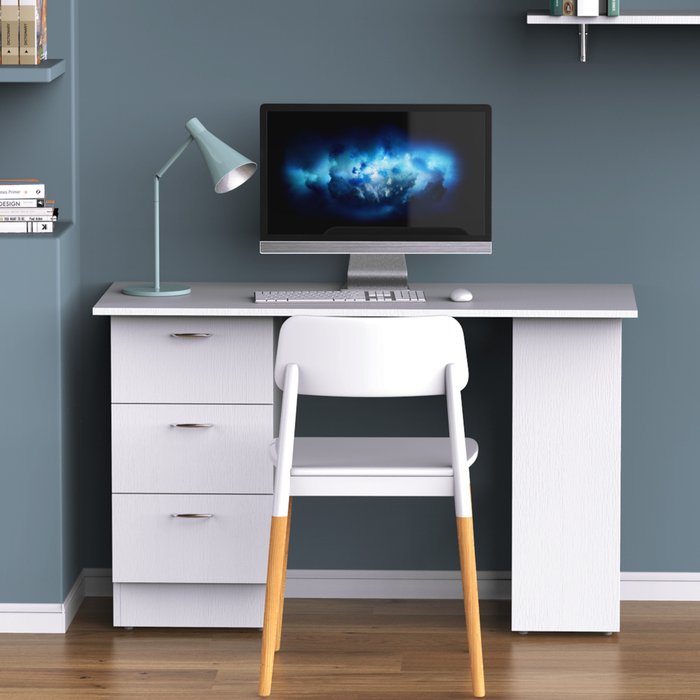 The Range | HOMCOM 120cm Computer Desk with 3 Shelves and Drawers - White HOMCOM 120cm Computer Desk with 3 Shelves and Drawers - White