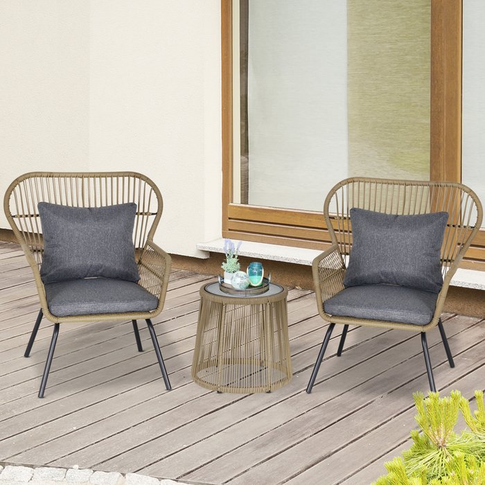 The Range | Outsunny 3 PCS Webbed Rattan Outdoor Dining Patio Set - Coffee brown Outsunny 3 PCS Webbed Rattan Outdoor Dining Patio Set - Coffee brown