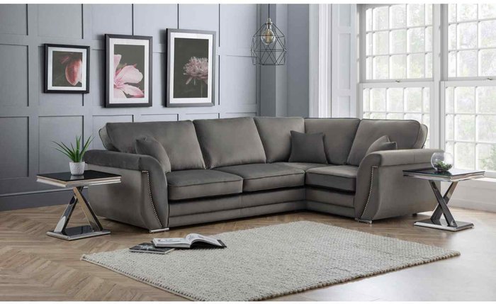 The Range | Simply Eleganza Luca Full Back L Shape Right Hand Corner Sofa Velvet Beading - Grey Simply Eleganza Luca Full Back L Shape Right Hand Corner Sofa Velvet Beading - Grey