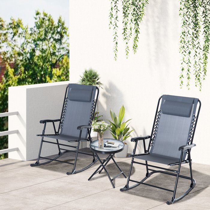 The Range | Outsunny 3 Piece Outdoor Rocking Set with 2 Folding Chairs and Table - Grey Outsunny 3 Piece Outdoor Rocking Set with 2 Folding Chairs and Table - Grey