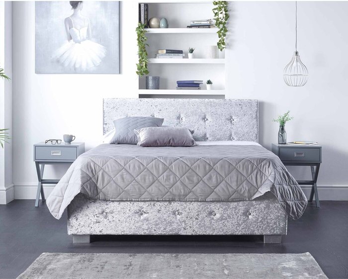 The Range | Aspire Aspire Side Opening Ottoman Storage in Grey Crushed Velvet Super King Aspire Aspire Side Opening Ottoman Storage in Grey Crushed Velvet Super King