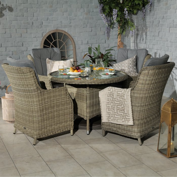 The Range | Royalcraft WENTWORTH 4 Seater Round Highback Comfort Dining Set - Neutral Royalcraft WENTWORTH 4 Seater Round Highback Comfort Dining Set - Neutral
