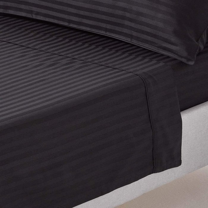 The Range | Homescapes 330 Thread Count Egyptian Cotton Flat Sheet with Satin Stripes - Black / Double Homescapes 330 Thread Count Egyptian Cotton Flat Sheet with Satin Stripes - Black / Double