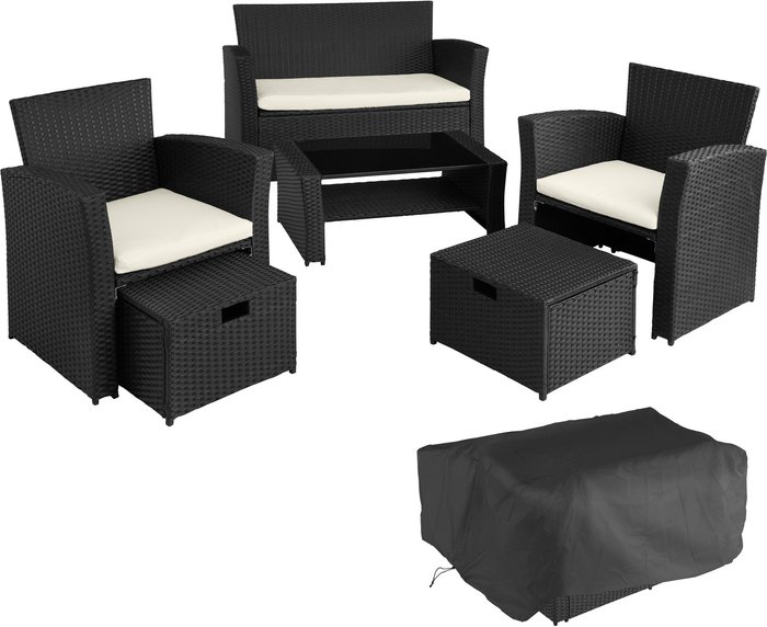 The Range | TECTAKE Tectake Modena 4-seater Rattan Garden Sofa Set - Black/Cream TECTAKE Tectake Modena 4-seater Rattan Garden Sofa Set - Black/Cream