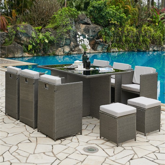 The Range | GRS Vega 11PC Cube Rattan Dining Set - Grey GRS Vega 11PC Cube Rattan Dining Set - Grey