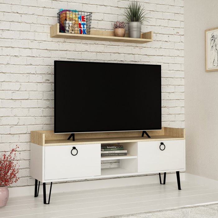 The Range | Decortie Keday Modern TV Stand Multimedia Centre TV Unit With Wall Shelf - White Decortie Keday Modern TV Stand Multimedia Centre TV Unit With Wall Shelf - White