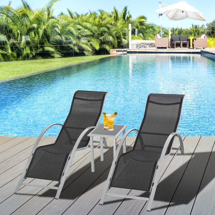 The Range | Outsunny 3 Pieces Lounge Chair Set - Black Outsunny 3 Pieces Lounge Chair Set - Black