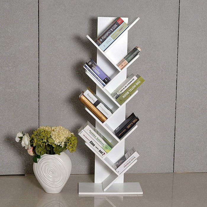 The Range | Livingandhome Rustic Floor Standing Tree Bookshelf - White / 40cm Livingandhome Rustic Floor Standing Tree Bookshelf - White / 40cm