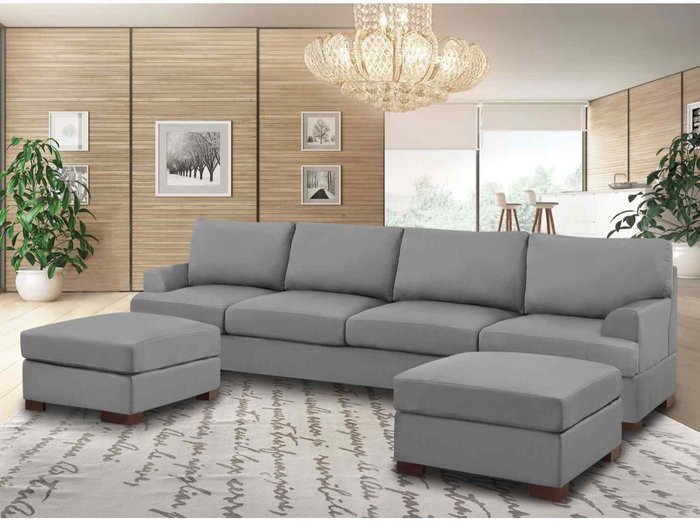 The Range | Simply Eleganza Henry Large U Shape Sofa in Plush Velvet with 2 Footstools - Grey Simply Eleganza Henry Large U Shape Sofa in Plush Velvet with 2 Footstools - Grey