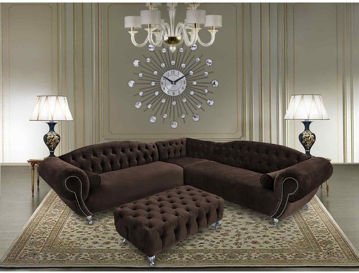 The Range | Simply Eleganza Lavis Corner Sofa with Footstool in Velour Fabric - Brown Simply Eleganza Lavis Corner Sofa with Footstool in Velour Fabric - Brown