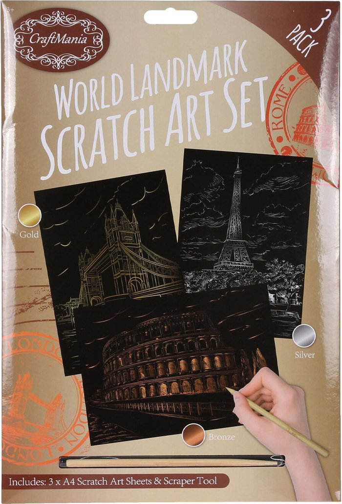 The Range | CraftMania Pack of Three World Landmark Scratch Art Sheets CraftMania Pack of Three World Landmark Scratch Art Sheets