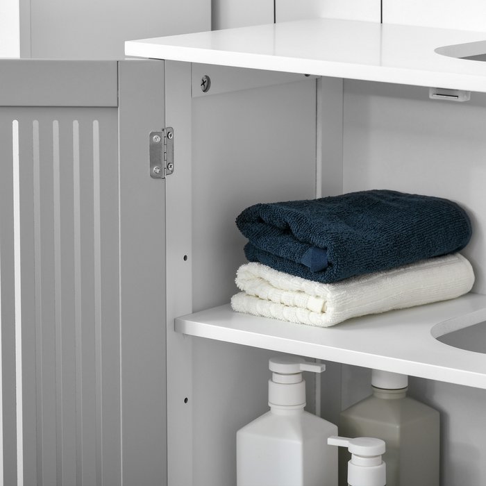 The Range | kleankin Bathroom Under Sink Cabinet Vanity Unit with Adjustable Shelf Space Saver - White, Grey / Yes kleankin Bathroom Under Sink Cabinet Vanity Unit with Adjustable Shelf Space Saver - White, Grey / Yes
