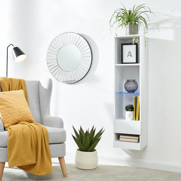 The Range | GFW Galicia Wall Mounted Tall Shelving Unit with LED - White GFW Galicia Wall Mounted Tall Shelving Unit with LED - White