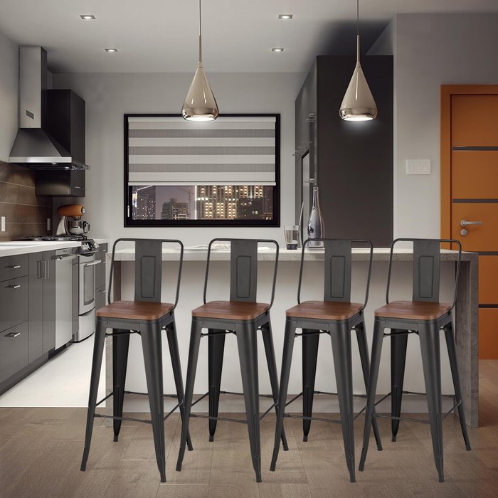 The Range | Livingandhome 4PCS Vintage Tall Bar Stools Breatfast High Chair With Back-rest - Brown Livingandhome 4PCS Vintage Tall Bar Stools Breatfast High Chair With Back-rest - Brown