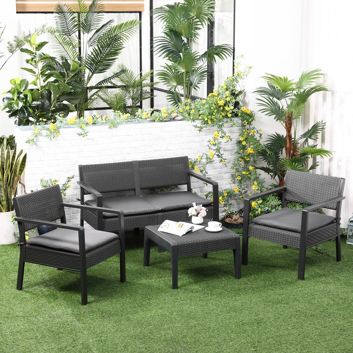 The Range | Outsunny Outdoor Garden PP Rattan Style Sofa Set 4 PCS - Grey Outsunny Outdoor Garden PP Rattan Style Sofa Set 4 PCS - Grey