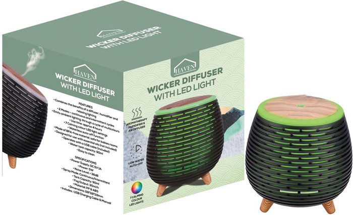The Range | Haven Wicker Diffuser With LED Relaxing Lighting - Green/Black Haven Wicker Diffuser With LED Relaxing Lighting - Green/Black