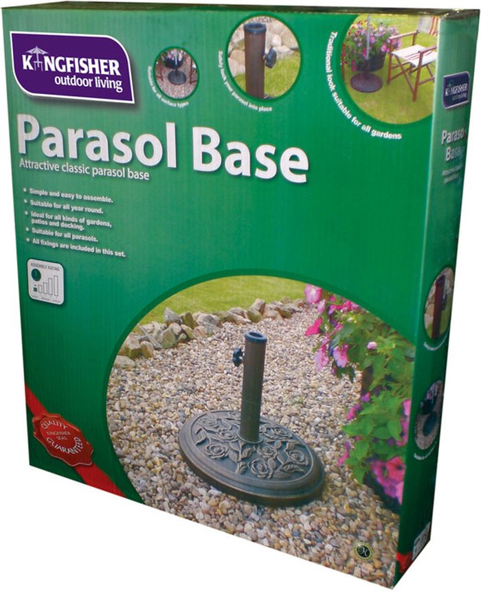 The Range | Kingfisher 9kg 45cm Dia. Cast Iron Effect Garden Parasol Base - Bronze with Rose Design - Black Kingfisher 9kg 45cm Dia. Cast Iron Effect Garden Parasol Base - Bronze with Rose Design - Black