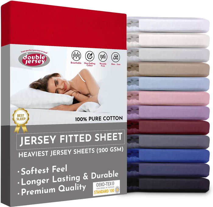 The Range | Double Jersey Double Jersey - Luxurious Jersey - Fitted Sheet - Deep Pocket 90x200x32 cm - Red Double Jersey Double Jersey - Luxurious Jersey - Fitted Sheet - Deep Pocket 90x200x32 cm - Red