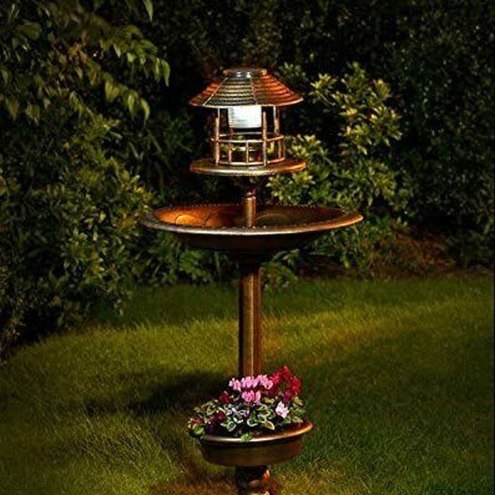 The Range | Kingfisher Resin Garden Bird Table Bath with Solar Light - Bronze Kingfisher Resin Garden Bird Table Bath with Solar Light - Bronze
