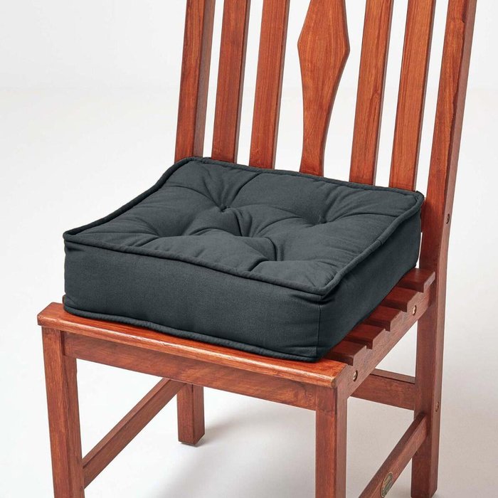 The Range | Homescapes Cotton Dining Chair Booster Cushion - Charcoal Homescapes Cotton Dining Chair Booster Cushion - Charcoal