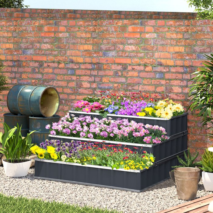 The Range | Outsunny 3 Tier Raised Garden Bed, Metal - Dark Grey Outsunny 3 Tier Raised Garden Bed, Metal - Dark Grey