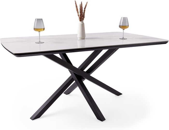 The Range | Spinningfield Rectangular 6 Seater Dining Table with Ceramic Marble Effect Top - Black & White Spinningfield Rectangular 6 Seater Dining Table with Ceramic Marble Effect Top - Black & White