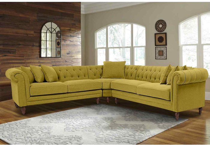 The Range | Simply Eleganza Elliot Chesterfield Corner Sofa in Velvet Fabric - Yellow Simply Eleganza Elliot Chesterfield Corner Sofa in Velvet Fabric - Yellow