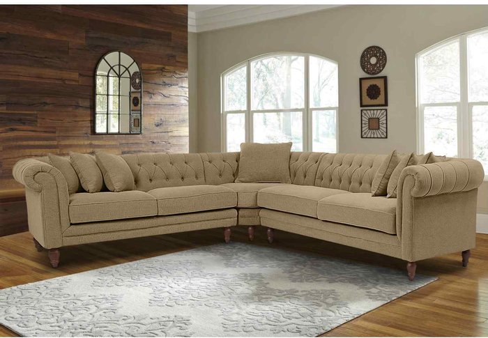 The Range | Simply Eleganza Elliot Chesterfield Corner Sofa in Velvet Fabric - Brown Simply Eleganza Elliot Chesterfield Corner Sofa in Velvet Fabric - Brown