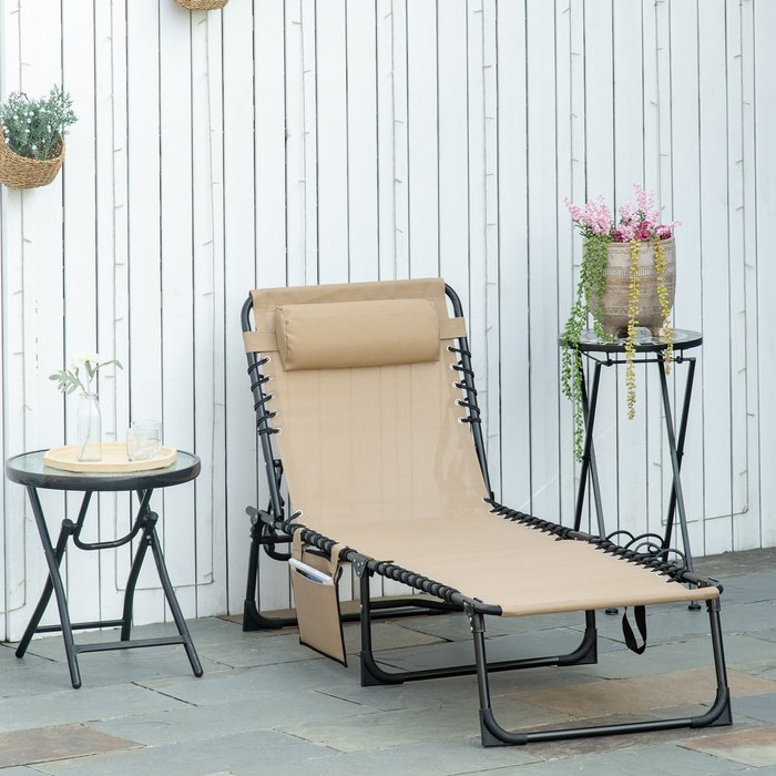 The Range | Outsunny Portable Sun Lounger Folding Camping Bed - Beige Outsunny Portable Sun Lounger Folding Camping Bed - Beige