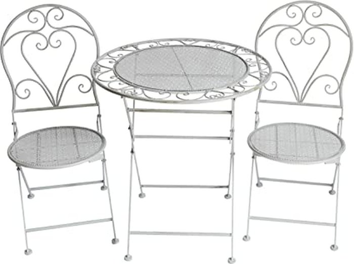The Range | GlamHaus Glamhaus Foldable 3 Piece Metal Garden Furniture Set Table And Two Chairs - Grey GlamHaus Glamhaus Foldable 3 Piece Metal Garden Furniture Set Table And Two Chairs - Grey