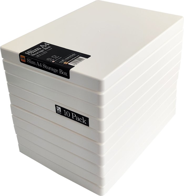 The Range | WestonBoxes A4 Slim Plastic Craft Storage Boxes for Art Supplies, Paper and Card - White / 10 WestonBoxes A4 Slim Plastic Craft Storage Boxes for Art Supplies, Paper and Card - White / 10