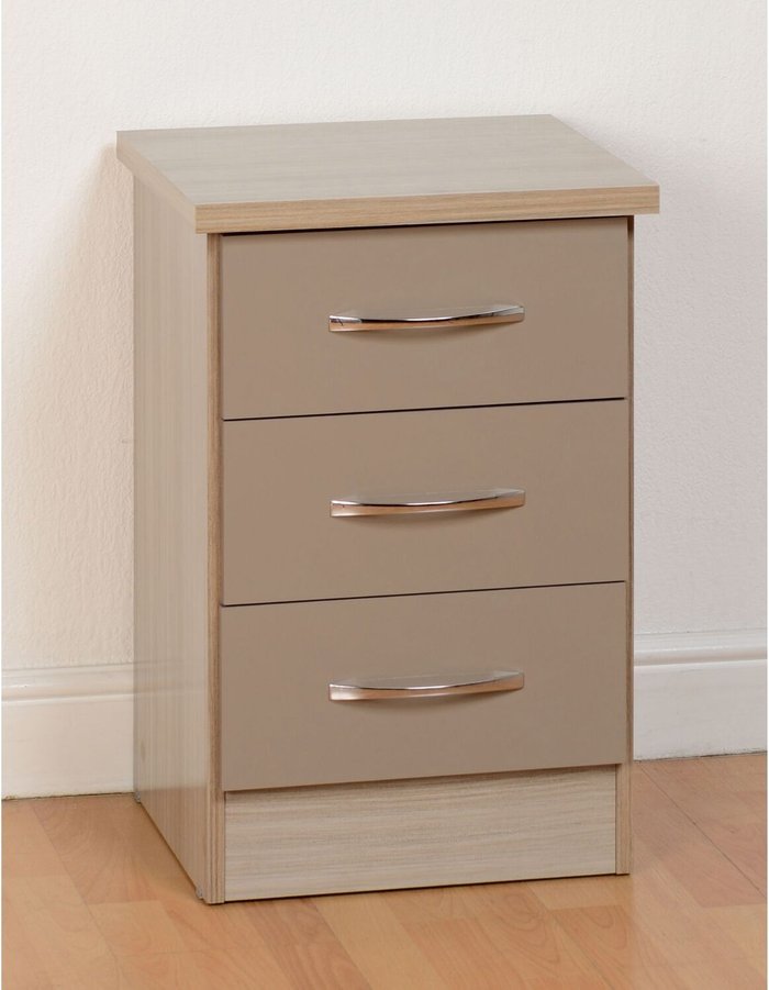 The Range | Seconique Nevada 3 Drawer Bedside - Oyster, Light Oak Seconique Nevada 3 Drawer Bedside - Oyster, Light Oak