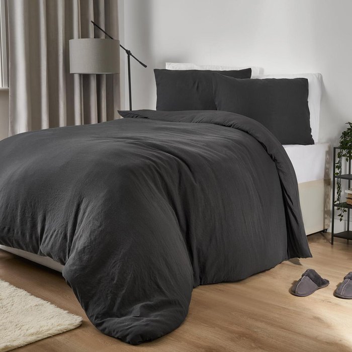 The Range | Brentfords Brentfords Washed Linen Look Duvet Cover Set with Pillowcases - Grey / Single Brentfords Brentfords Washed Linen Look Duvet Cover Set with Pillowcases - Grey / Single