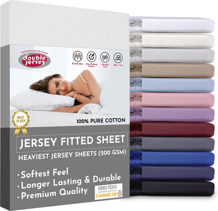 The Range | Double Jersey Double Jersey - Luxurious Jersey - Fitted Sheet - Deep Pocket 80x190x20 cm - White Double Jersey Double Jersey - Luxurious Jersey - Fitted Sheet - Deep Pocket 80x190x20 cm - White