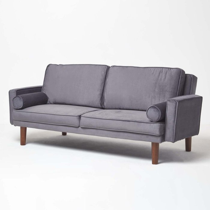 The Range | Homescapes Stanley Velvet Large 3 Seater Sofa Bed - Dark Grey Homescapes Stanley Velvet Large 3 Seater Sofa Bed - Dark Grey