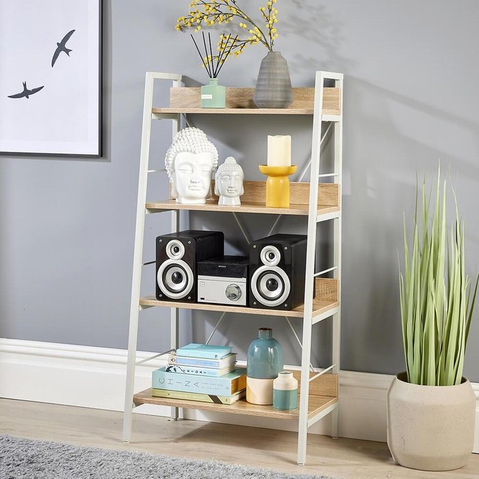 The Range | Home Source Urban 4 Tier Ladder Bookcase Shelving Unit - Light Oak Home Source Urban 4 Tier Ladder Bookcase Shelving Unit - Light Oak