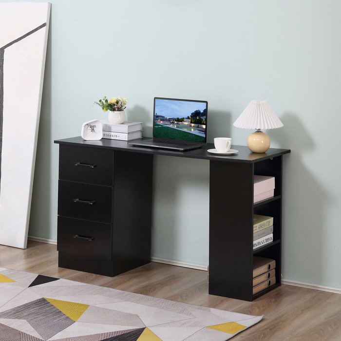 The Range | HOMCOM Computer Desk with 3 Shelf and Drawers - Black HOMCOM Computer Desk with 3 Shelf and Drawers - Black